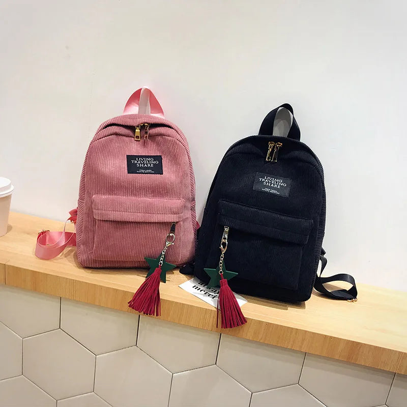 Canvas Tassel School Bags Travel Shoulder Backpack Large Capacity Rucksack