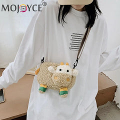 Plush Lamb Crossbody Bag Women Casual Messenger Zipper Shoulder Bag