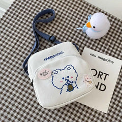 Women Cartoon Print Canvas Shoulder Bags Small Bear Rabbit Cloth Handbags