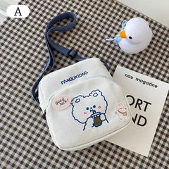 Women Cartoon Print Canvas Shoulder Bags Small Bear Rabbit Cloth Handbags