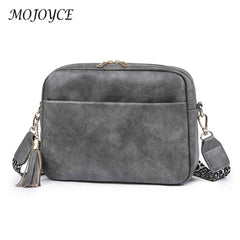 Women Cell Phone Purse Solid Shoulder Handbags Wide Strap Tassels Zip
