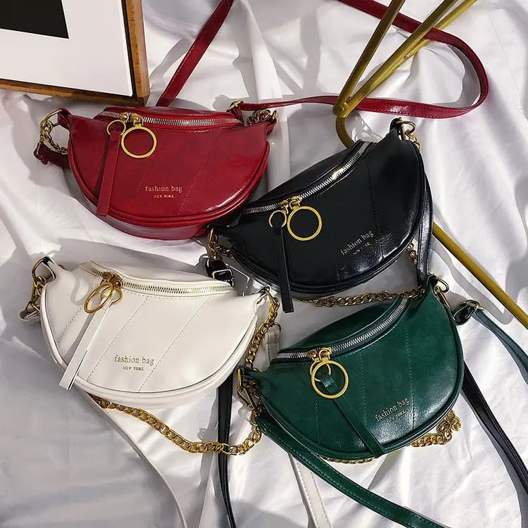 Women Chain Waist Bags Retro Style Female Handbag Travel Phone Bag PU Leather