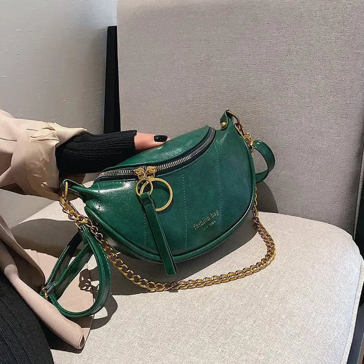 Women Chain Waist Bags Retro Style Female Handbag Travel Phone Bag PU Leather