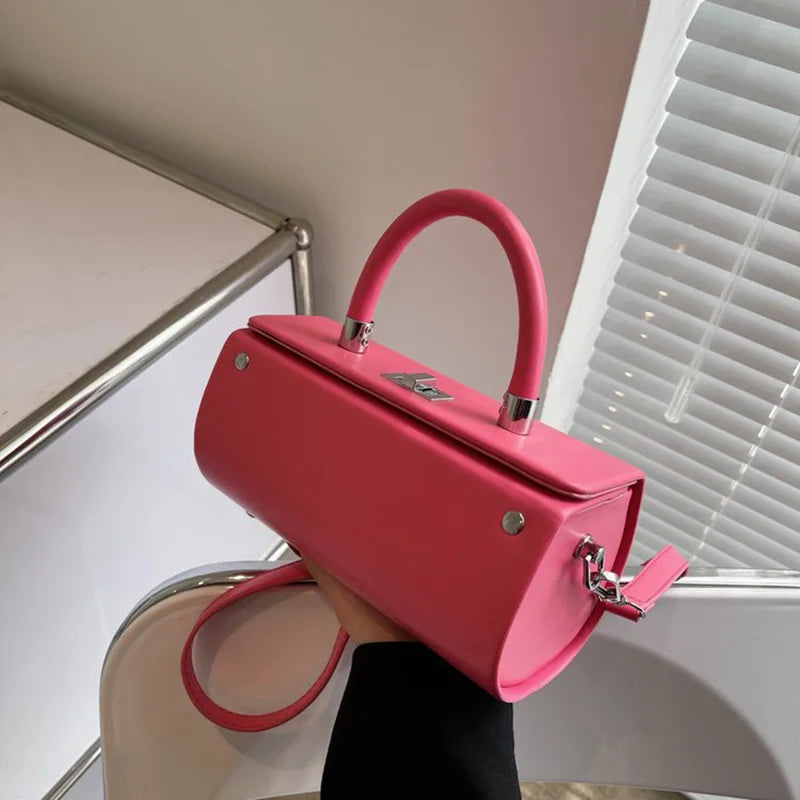 Women Drum Shaped Shoulder Tote Bag Lady PU Leather Handbag