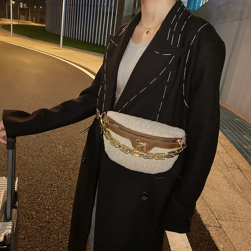 Women Fanny Packs Chest Bag Chain Handbag Shoulder Bag