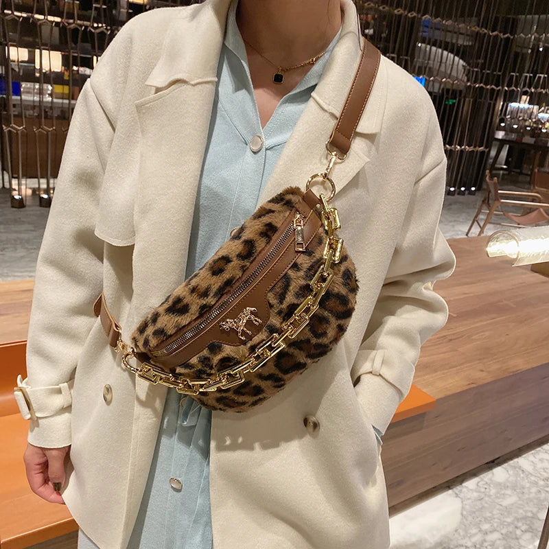 Women Fanny Packs Chest Bag Chain Handbag Shoulder Bag