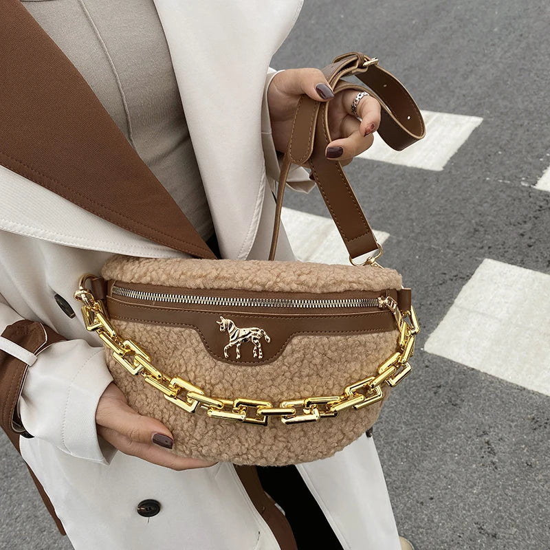 Women Fanny Packs Chest Bag Chain Handbag Shoulder Bag