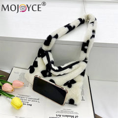 Flower Heart Shoulder Bag Soft Plush Winter Handbag