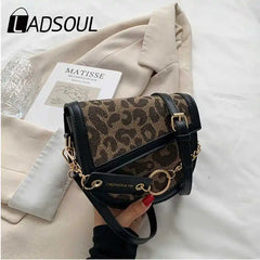 Vintage Leopard Print Chain Saddle Bag for Women