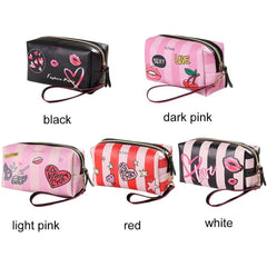 Women Handbag Love Heart Makeup Pouch Leather Cosmetic Bag