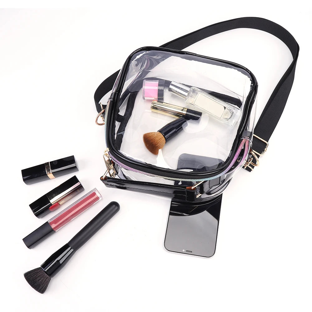 Women PVC Transparent Summer Splicing Shoulder Bag Tote Purse Clutch