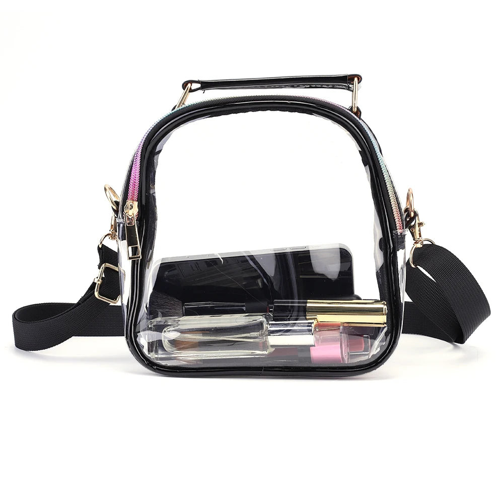 Women PVC Transparent Summer Splicing Shoulder Bag Tote Purse Clutch