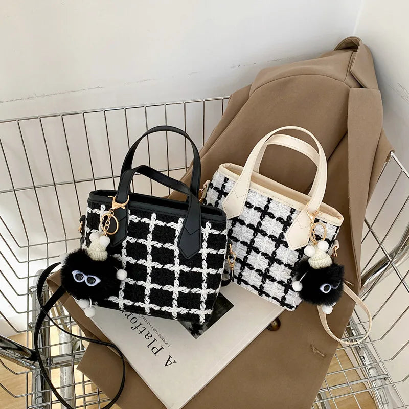 Women Handbags Large Capacity Shoulder Bag Check Summer Versatile Crossbody