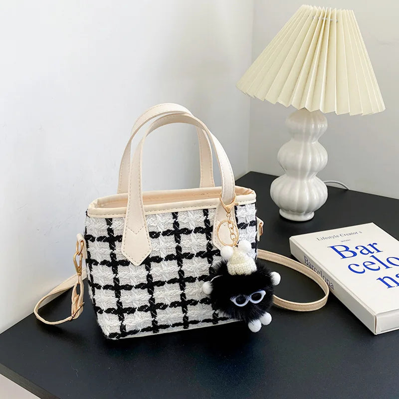 Women Handbags Large Capacity Shoulder Bag Check Summer Versatile Crossbody