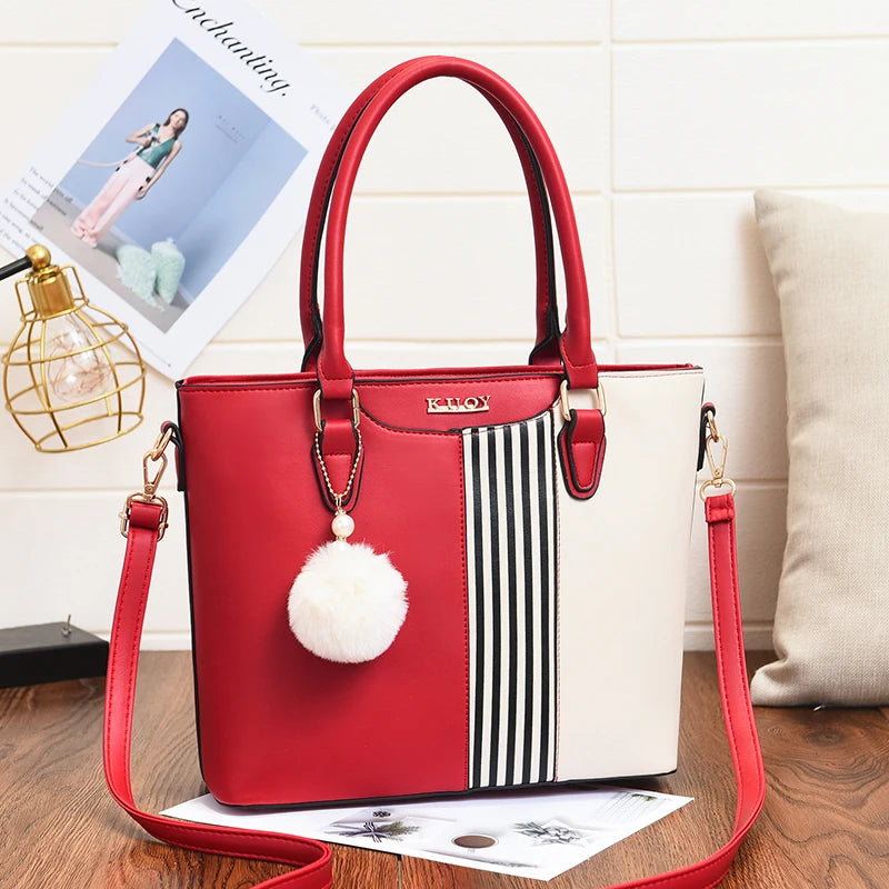Women Satchel Handbag Square Shoulder Bag With Hairball
