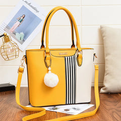 Women Satchel Handbag Square Shoulder Bag With Hairball