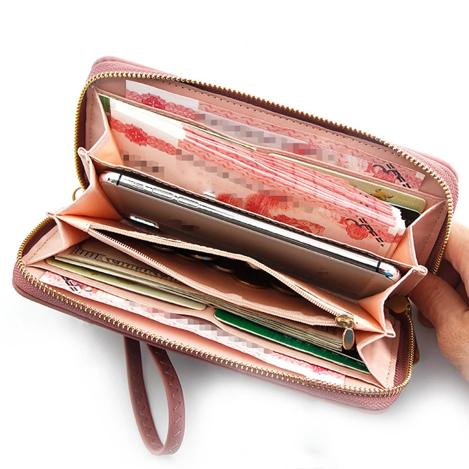 Women Hollow Love Leather Phone Bag Wallet