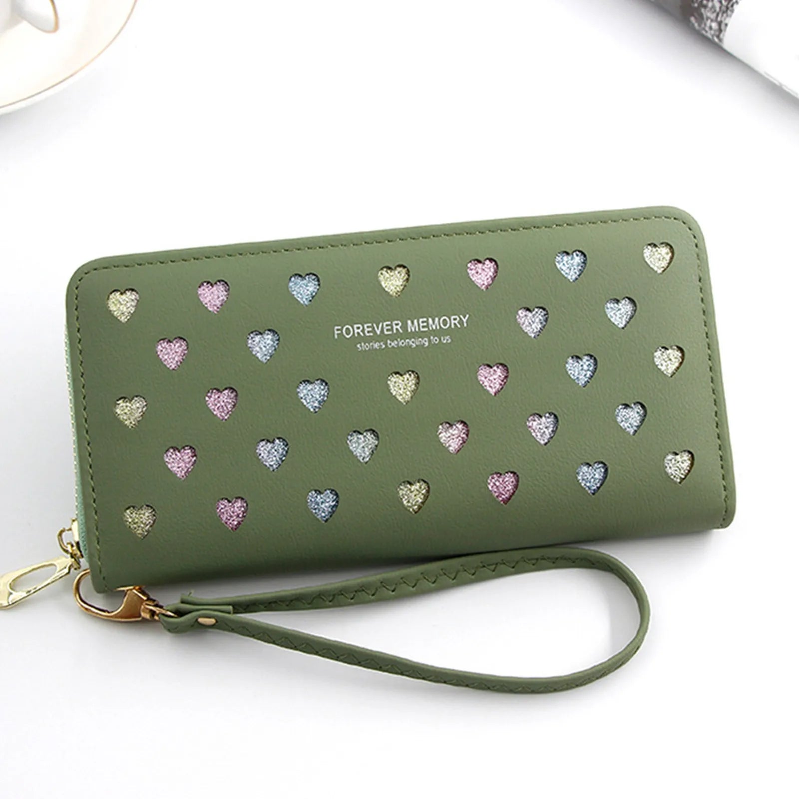 Women Hollow Love Leather Phone Bag Wallet
