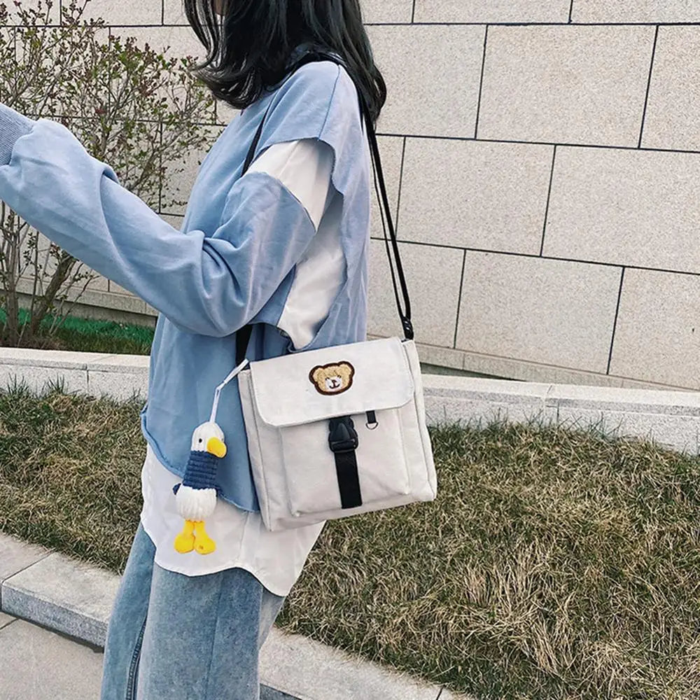Women Ulzzang Shoulder Bag Versatile Bear Canvas Messenger Bag