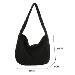 Women Lattice Solid Cloud Shoulder Bag Autumn Winter Large Capacity Handbags