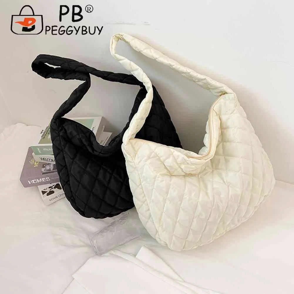 Women Lattice Solid Cloud Shoulder Bag Autumn Winter Large Capacity Handbags