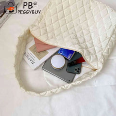 Women Lattice Solid Cloud Shoulder Bag Autumn Winter Large Capacity Handbags