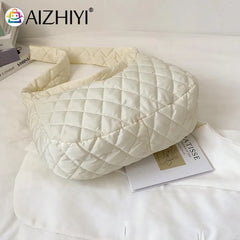 Women Lattice Solid Cloud Shoulder Winter Space Down Bag