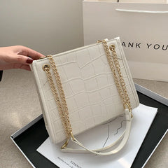 Crocodile Print Leather Shoulder Bag Large Capacity Chain Crossbody Totes