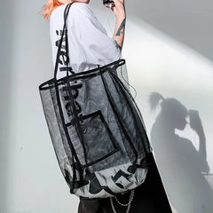 Mesh Shoulder Purse Large Capacity Beach Tote Bag with Long Handles