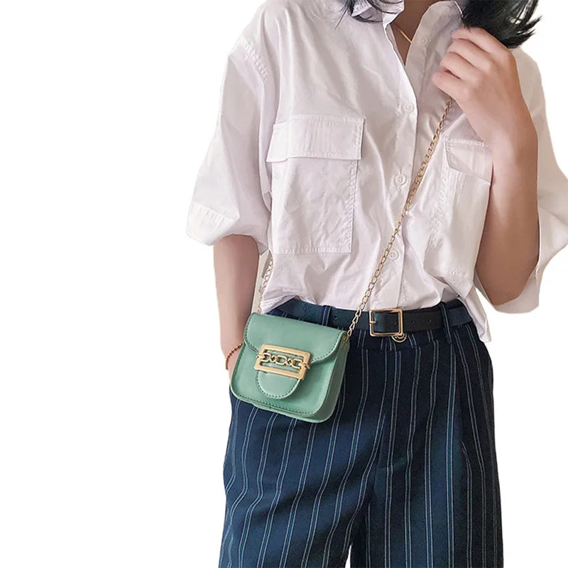 Women Mini Bag Solid Crossbody Bag PU Leather Small Square Chain Shoulder Bags