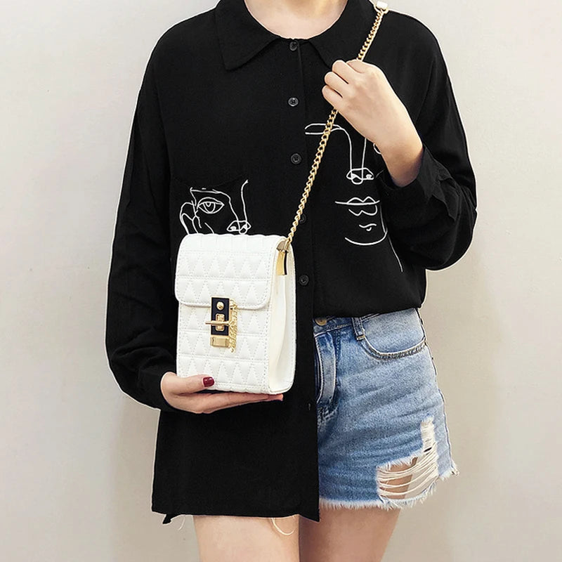 Triangle Women Handbag Metal Lock Chain Messenger Bag