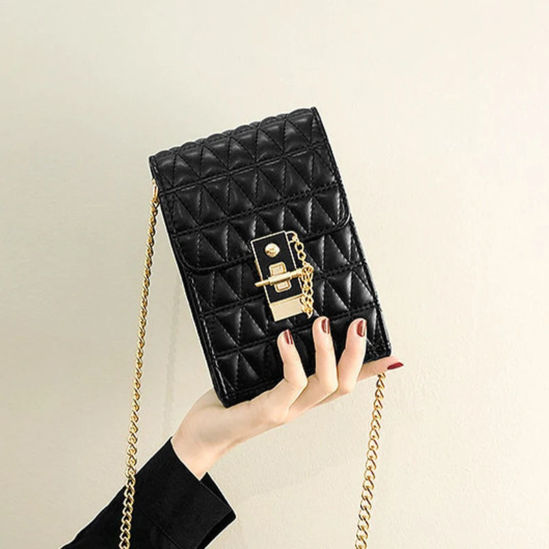 Triangle Women Handbag Metal Lock Chain Messenger Bag