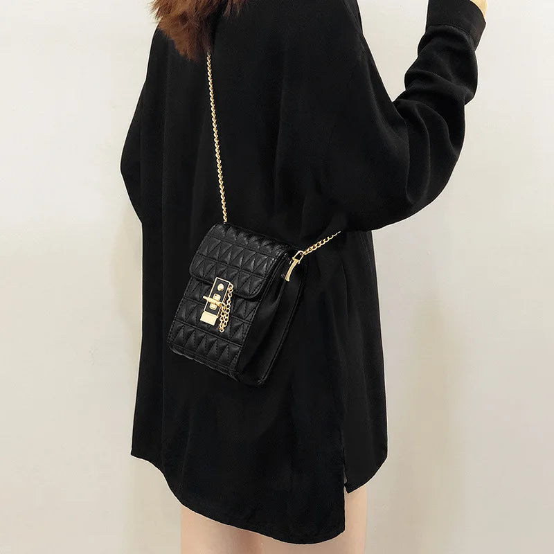 Triangle Women Handbag Metal Lock Chain Messenger Bag