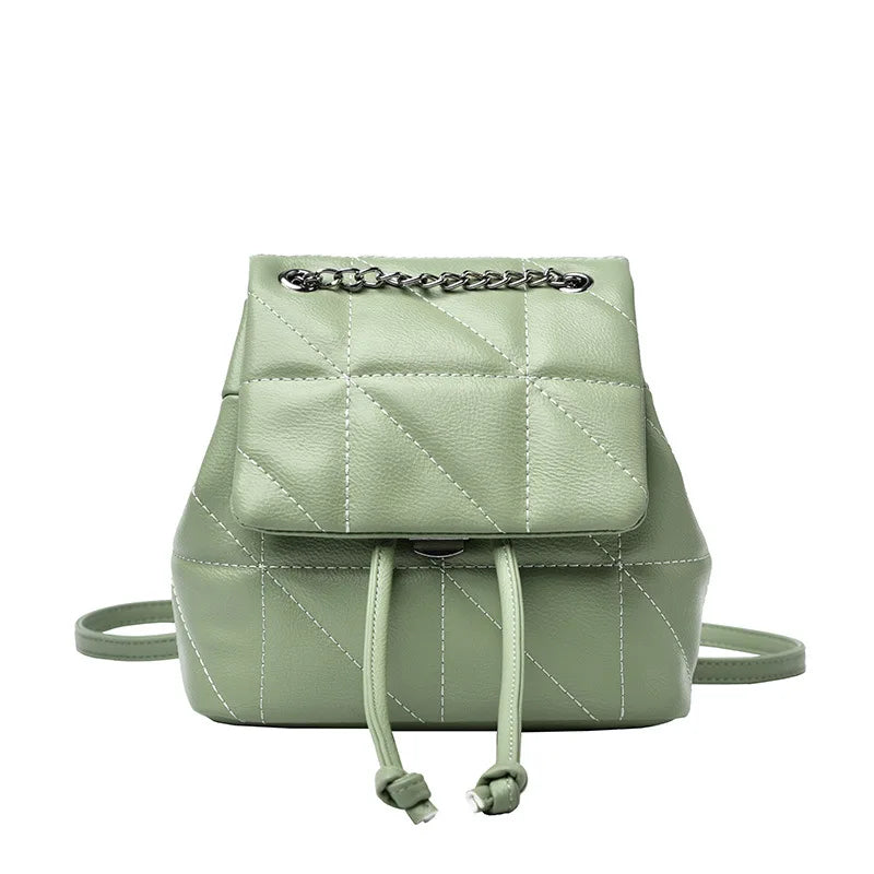 Women PU Leather Backpack Female Solid Shoulder Bag Ladies All-match Casual Chai