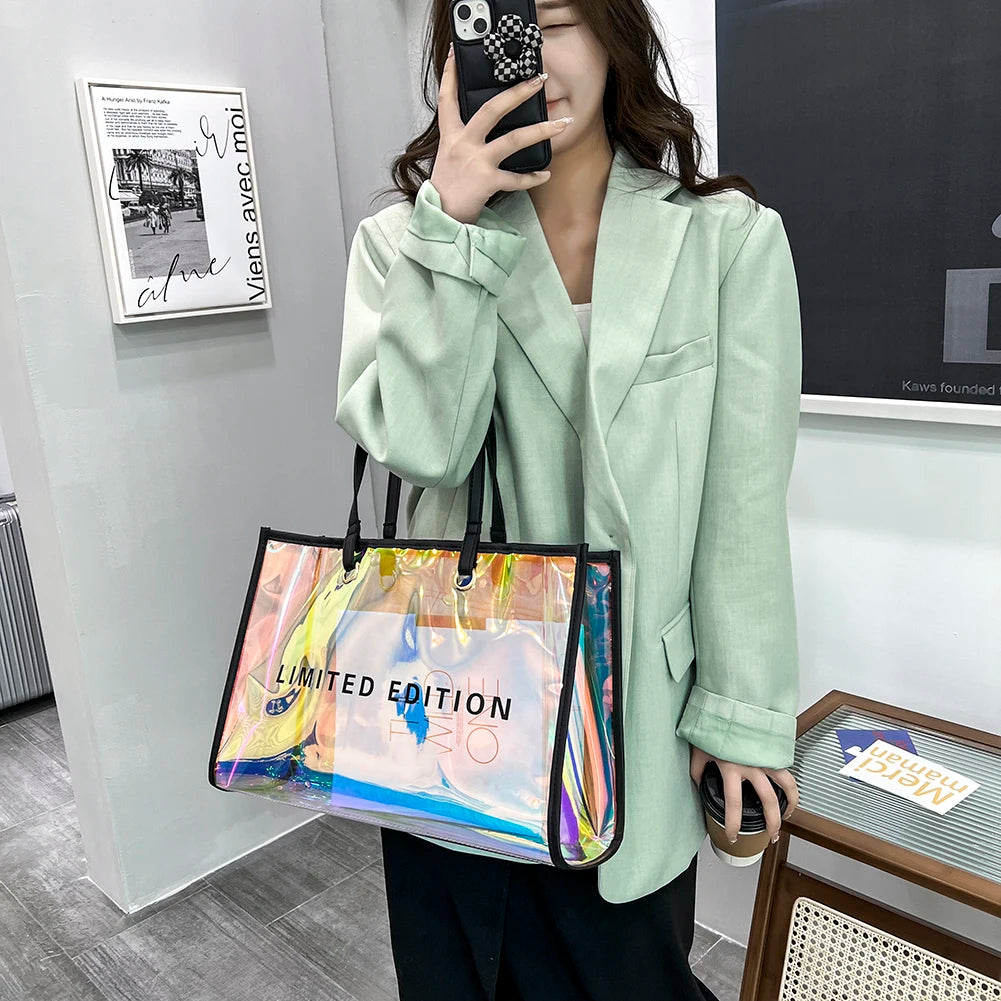 Clear PVC Shoulder Bag Letters Print Handbags