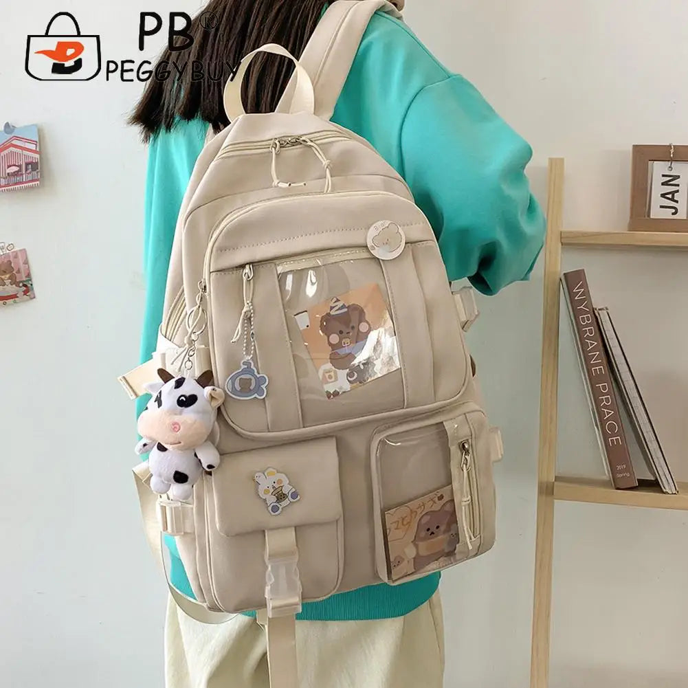 Women Clear PVC Backpack Patchwork Preppy Style Students School Bag