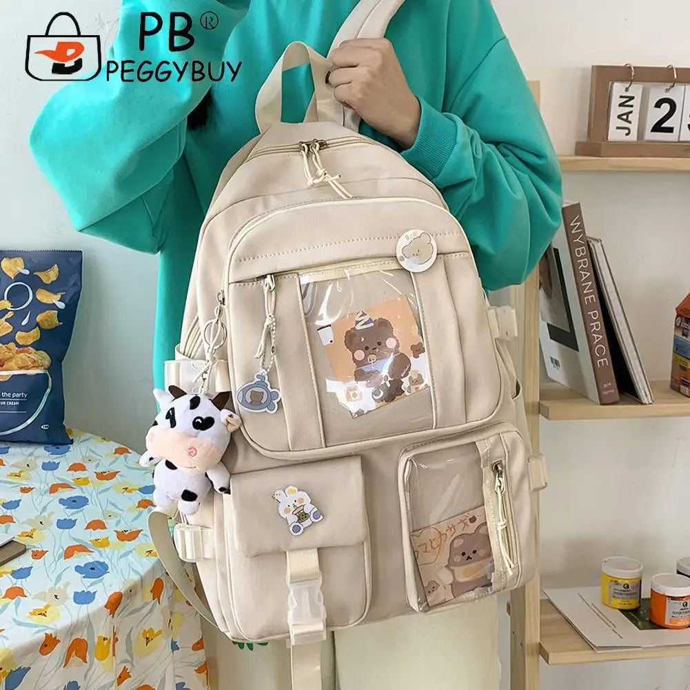 Women Clear PVC Backpack Patchwork Preppy Style Students School Bag
