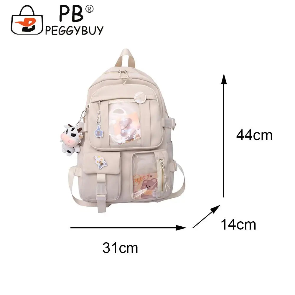 Women Clear PVC Backpack Patchwork Preppy Style Students School Bag