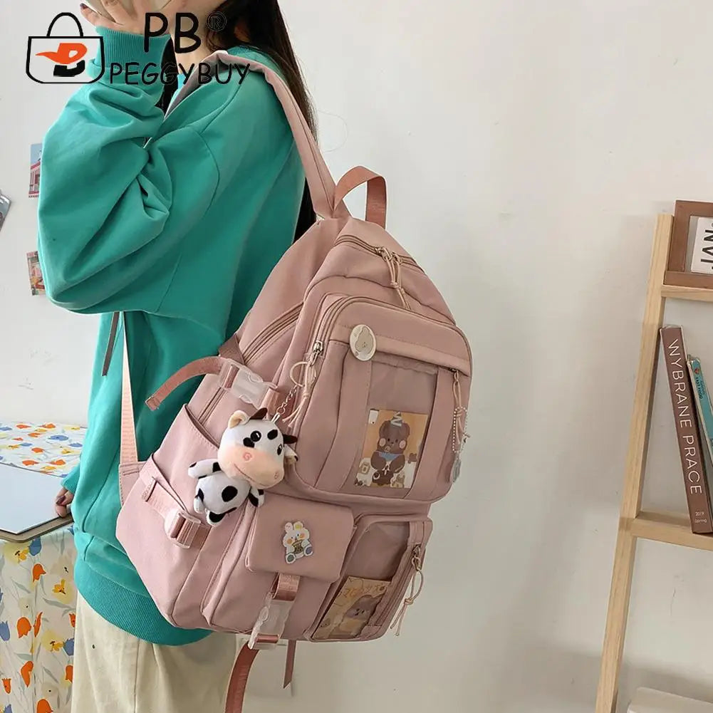 Women Clear PVC Backpack Patchwork Preppy Style Students School Bag