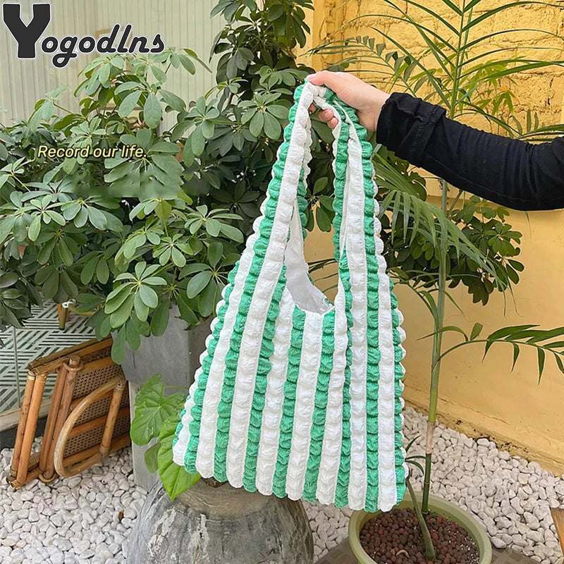 Plaid Underarm Shoulder Bag Space Cotton Puff Handbag Purse Female Travel