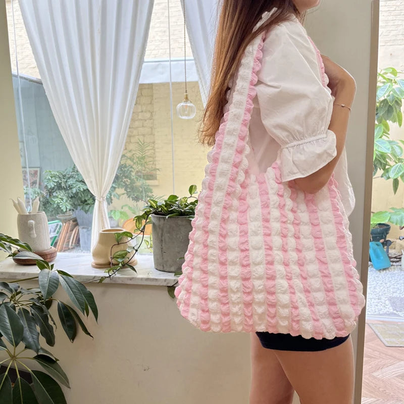 Plaid Underarm Shoulder Bag Space Cotton Puff Handbag Purse Female Travel