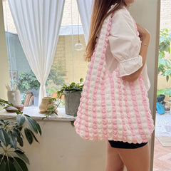Plaid Underarm Shoulder Bag Space Cotton Puff Handbag Purse Female Travel
