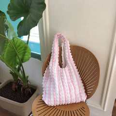Plaid Underarm Shoulder Bag Space Cotton Puff Handbag Purse Female Travel