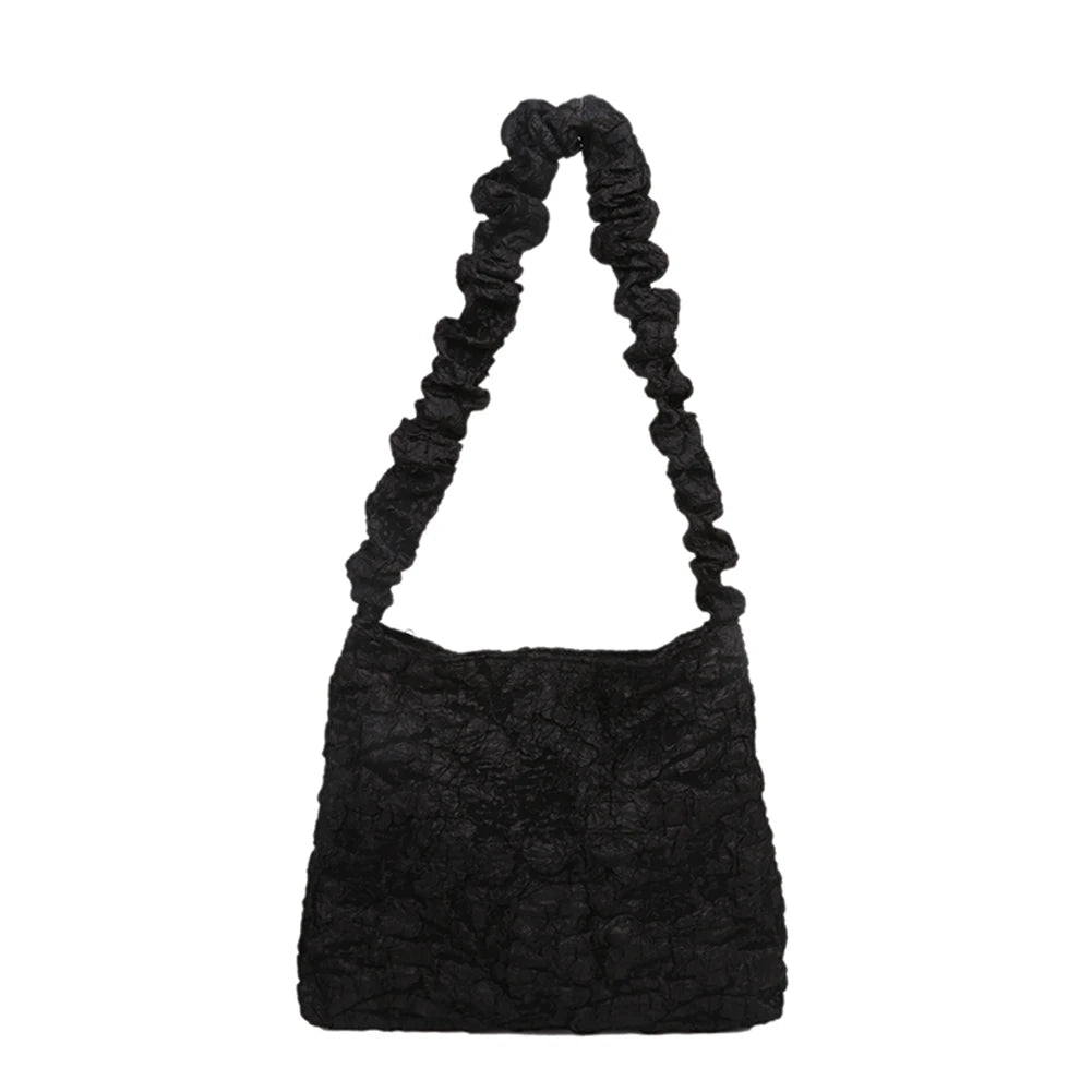 Women Pleated Shoulder Bag Large Capacity Tote Zipper Handbag