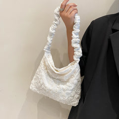 Women Pleated Shoulder Bag Large Capacity Tote Zipper Handbag