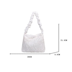Women Pleated Shoulder Bag Large Capacity Tote Zipper Handbag