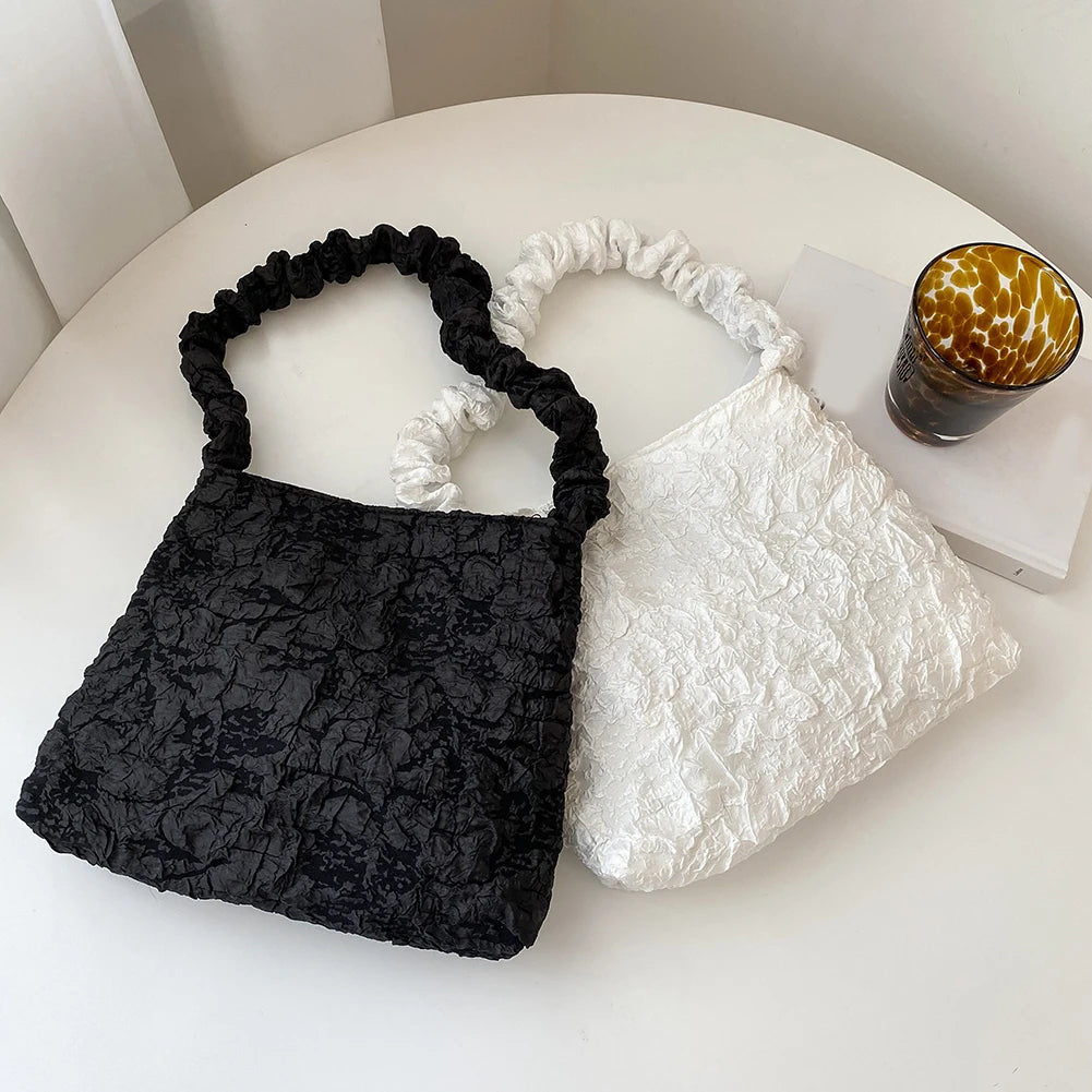 Women Pleated Shoulder Bag Large Capacity Tote Zipper Handbag