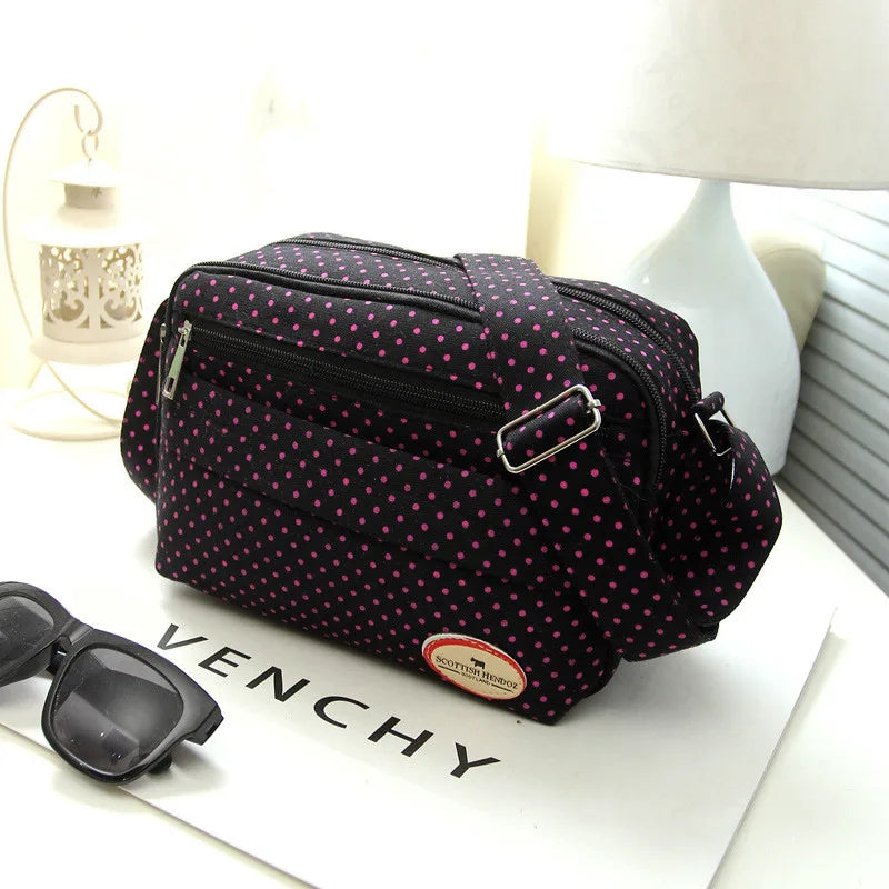 Polka Dot Multicolor Canvas Crossbody Shoulder Bag