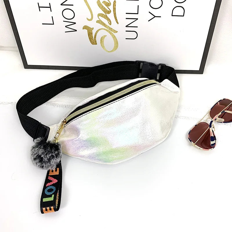 Women Pu Leather Fanny Pack Rainbow Colorful Bum Bag Girls Fitness Waist Pack
