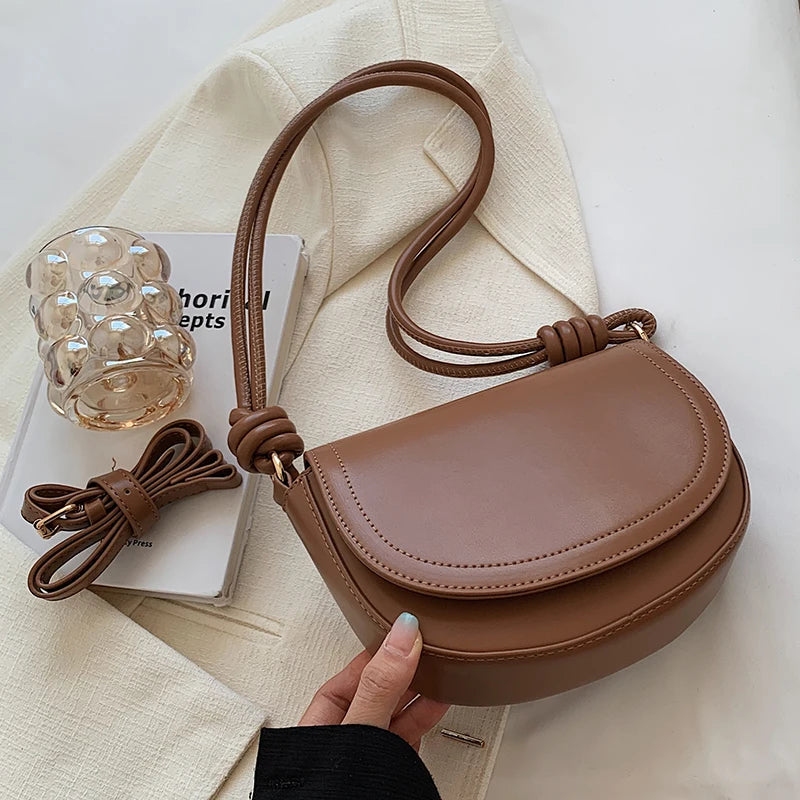 Women Saddle Bag Knot Design Pu Leather Handbag